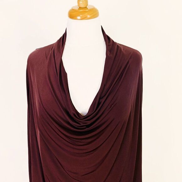 AllSaints Amei Burgundy Long Sleeve Draped Dress - Picture 4 of 7